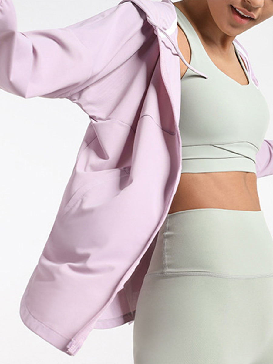 Loose Yoga Fitness Jacket Hooded Cardigan Long Sleeve Sports Top