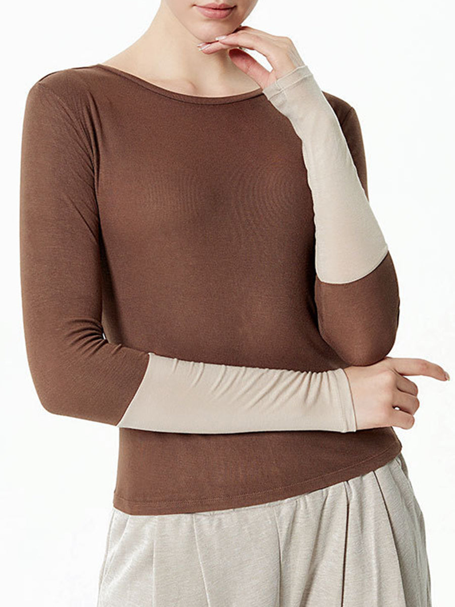 Stitching Color Long-sleeved T-shirt High-elastic Fitness Yoga Top